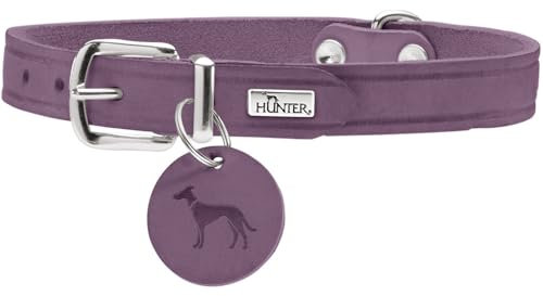 HUNTER Hundehalsband Aalborg, Farbe: lila, Robustes & strapazierfähiges Leder, Starke Fettung, ideal für Hundesport & Alltag, mit Lederanhänger, Made in Germany, Größe: 37