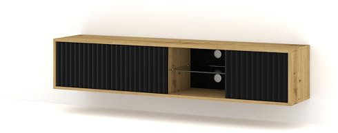 Homlando TV Schrank Mita 156 cm Hängend TV Board - Gefräste Fronten - Sideboard - Fernsehtisch -TV Tisch - Moderne - Lowboard mit Stauraum für Wohnzimmer (Artisan Eiche/Schwarz Matt)