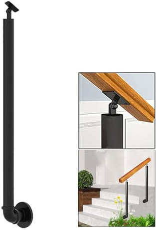 Gaommini Stair Railings Handrail Banister Metal Iron Posts for Outdoor Front Porch, Round Tube Fence Deck Columns with Screws Kit, Side-Mounted/Black(100cm(39.4in))