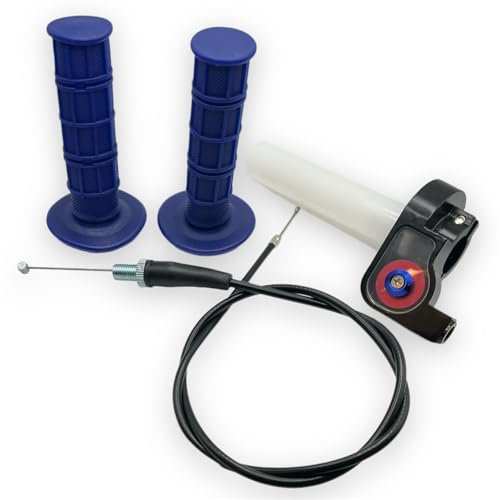 Red Circles Blue Pit Bike Quick Action Throttle Set - 90cm Cable Included - Compatible with Most Chinese Import Pit & Dirt Bikes 50cc to 190cc - Enhanced Throttle Response for Better Control