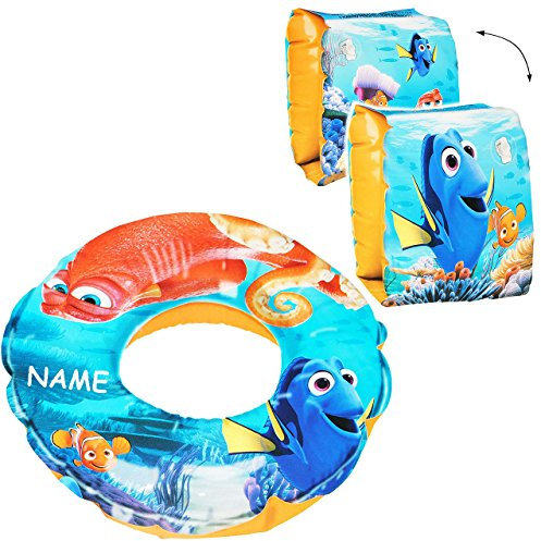 alles-meine.de GmbH 3 TLG. Set Schwimmflügel & Schwimmring - aufblasbar - Findet Nemo - Fisch Dory - incl. Name - passend für 2 bis 6 Jahre - Schwimmärmel & Schwimmhilfe - für ..