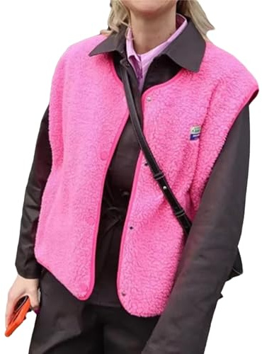 tinetill Gilet Femme Sans Manche Veste Polaire Chaud Manteau Automne Hiver Sherpa Gilets Blousons Couleur unie avec Bouton Veste