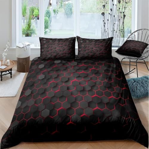 YZQGLHP Schwarz BettwäSche 135x200 Mode 3D-gemustertes Mikrofaser Bettwäsche-Sets, Weich Bettbezug mit Reißverschluss und 2 Kissenbezüge 80 x 80cm