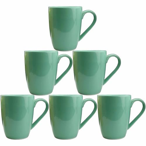 superyes Juego de 6 tazas grandes de cerámica, barril de 360 ml, mango de fácil agarre, apto para lavavajillas, microondas, turquesa