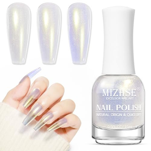 MIZHSE Aurora Lila Nail Polish, Transparenter Nagellack Glitzer, Nagellack Schnelltrocknend und Langanhaltend, Glitzer Shiny Nail Polish, Nagelack Durchsichtig Lila, Nagelack Ohne UV Lampe 15ml