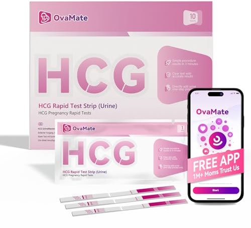 OvaMate 10 x Schwangerschaftstest Frühtest 10 miu/ml Frühschwangerschaftstest Ultra Frühtest Schwangerschaft Streifen (10 HCG Tests) - Empfindliches und Schnelles Test