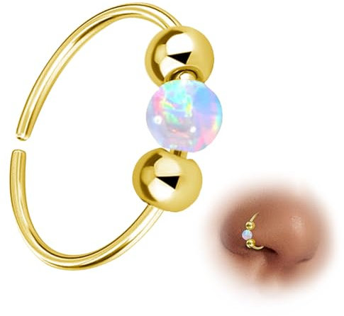 ESHIONER G23 Titan Nasenpiercing Ring Gold Nasenring Piercing Ohr Septum Helix Ring Nostril Tragus Conch lippenpiercing Hypoallergen Weiß Opal Nase Ringe Piercing Schmuck Damen Dünn 20G 9MM
