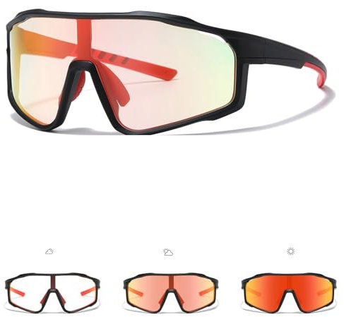 TJUTR Photochrome Selbsttönend Fahrradbrille für Herren Damen Weitwinkel Anti-Glare Sportsonnenbrille Sport Radfahren Motorrad Radbrille MTB Sportbrille Fahren Baseball Laufen UV400 Schutz