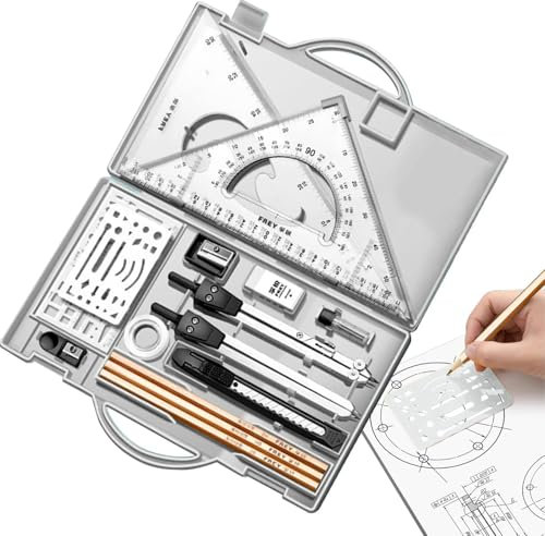 Set di geometrie, kit da disegno, set di goniometro e compasso, set di geometria con righello e compasso in metallo con custodia, set di goniometro e compasso, set di righello e compasso, set di gonio