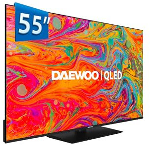Daewoo 55DM65QV - QLED Smart TV 55 Pulgadas 4K HDR, Dolby Vision & Dolby Atmos, Compatible con Alexa, Peana Central, Diseño sin Marcos
