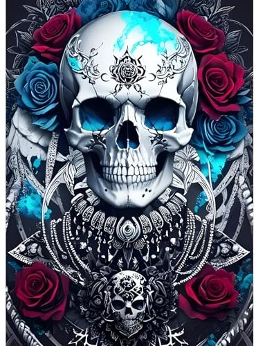 GDYEEH Schädel Skelett Diamond Painting Erwachsene, 5D Rosen Diamant Kunst Bilder Anfänger, DIY Runder Vollbohrer Horror Diamanten Malerei Stickerei Kreuzstich Geschenke Home Wand Dekor 30x40cm