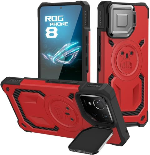 Fanbiya Hülle für Asus ROG Phone 8/8 Pro Handyhülle Schutzhülle Handytasche Armor Militär Heavy Duty Bumper Cover Stoßfest Shockproof Anti-Drop TPU Silikon Case mit Ständer Metal Ring, Rot