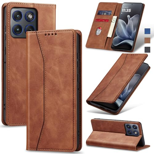 Jasonyu Wallet Case for Motorola Edge 70, Flip PU Leather, Brown | Card Holder, Kickstand, Magnetic Closure, Shockproof TPU, Folio Flip Phone Cover