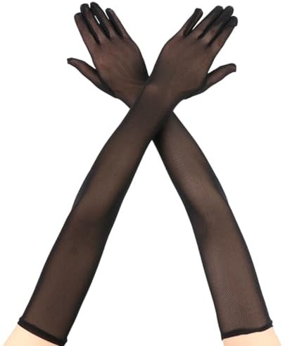 AIWXEEU 1 Paar Schwarze Handschuhe Lang, Tüll Handschuhe Damen, Lange Handschuhes Damen für Hochzeiten, Abend Party, Opernaufführungen, Halloween