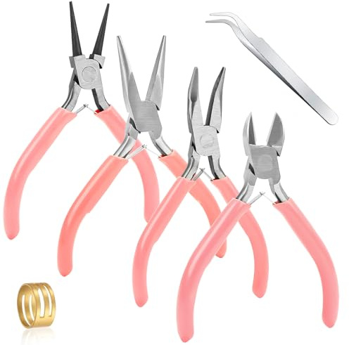 Set de pinces à bijoux, pince à bijoux, set d'outils de bijouterie avec pince à aiguille, pince à chaîne, coupe-fil, idéal pour la création de bijoux, la fabrication de bijoux, pinces à bijoux pour la