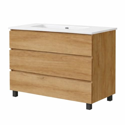 Baikal Mueble de Baño REN. 100cm Teka. Incluye Lavabo. Entrega Montado. Mueble con Patas. 3 Cajones con Cierre Amortiguado.