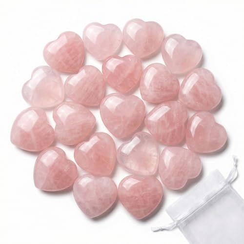 Milaboo 20er Set Rosenquarz Herzsteine ca 2 cm echte Naturstein Herzen im weißen Organzasäckchen kleine Edelstein Herzen Geschenk Deko (20er Set - Herzsteine 2 cm)