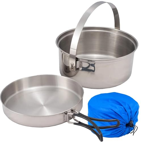 Campfrei XXL Edelstahl Kochtopf-Set 2 teilig Kochgeschirr Camping Kochset Campinggeschirr, Silber