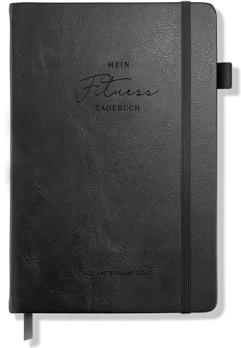 BIROYAL Trainingstagebuch Deutsch A5, mit 186 Trainingsseiten, Leder Cover | Trainingsbuch Krafttraining, mit Körpermessung, Meilensteine & Zielsetzung, 120g Papier, mit Stifthalter & Einstecktasche