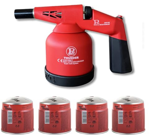 PROWELTEK - Lampe à souder à gaz 1760W + 4 Cartouches gaz Utilisation à 360°- Chalumeau à gaz Allumage électronique à batterie