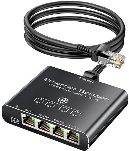 KiWiBiRD multiprise ethernet, repartiteur Cable ethernet rj45, 1000 Mbps | Switch Ethernet 4 Ports pour Cat 8 7 6 5e 5, Compatible avec routeur PC Ordinateur Mac PS5 PS4 Box TV imprimante réseau