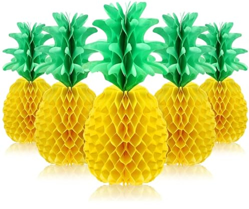ALEGRE® Hawaii Deko Party, 5 Stück Ananas Hawaii Tischdeko, Ananas Bienenwaben Deko Tischaufsätze, Sommerparty Deko Waben Tischdekoration für Sommerfest, Beach, Hochzeit, Tropische Themen Party Deko