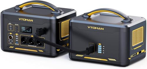 VTOMAN Jump2200 Estación de Energía Portátil con Jump1500 Batería Adicional | 2200W Generador Solar, 3 Salidas deCA (Pico 4400W), 1548Wh Capacidad Ampliable a 3096Wh, para Acampada, Emergen