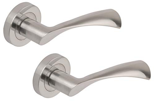 Excel Passage Door Handles on Round Rose, Satin Chrome