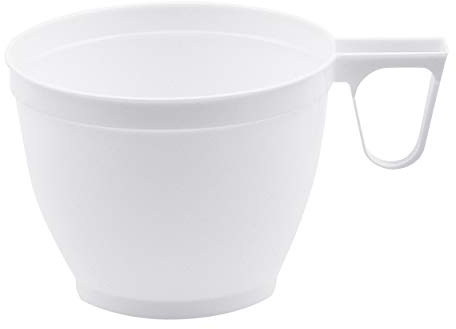 600 Stk. Einweg-Kaffeetasse Henkeltasse, 180ml mit geschlossenem Griff, PS, weiß