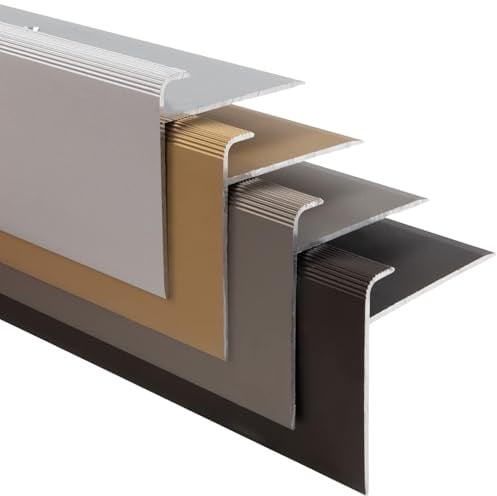 casa pura Treppenkantenprofil 90cm in F-Form aus Aluminium für Laminat | Safety | Bronze hell | Vorgebohrte Kantenleiste 53mm Höhe mit Einer Einfasshöhe von 7-8mm