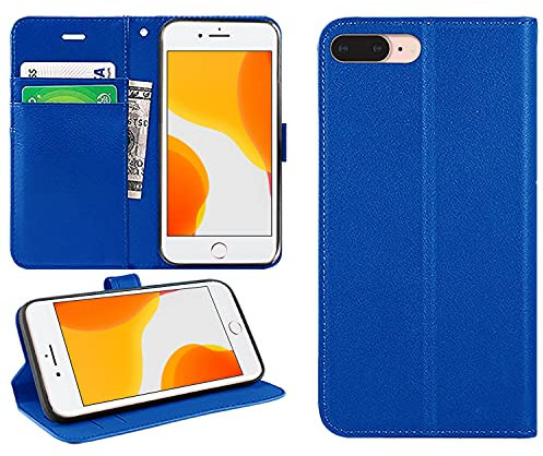 DN-Technology iPhone 7 Plus Case, iPhone 8 Plus Case, Flip Folio PU Leather Book Phone Cover, Wallet Stand Feature Magnetic Closure ID Card Holder Slots, For iPhone 7+/8+ Cover (BLUE)