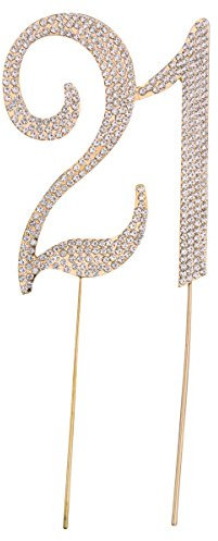 TOYMYTOY 21st Birthday Cake Topper Decoration Crystal Rhinestone 21st Wedding Anniversary Number Cake Topper (Gold)