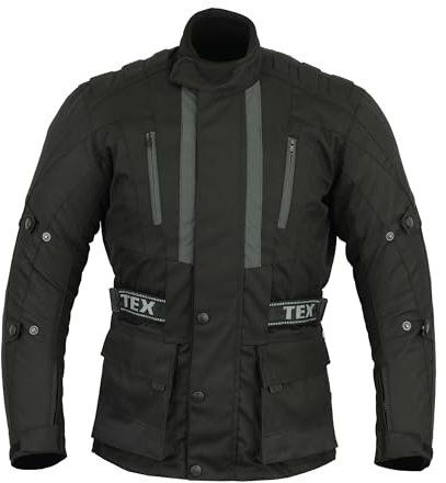 Texpeed Giacca da moto con protezioni - Giubbotto 4 stagioni da motociclista inverno invernale/estate impermeabile con armatura CE (EN 1621-1) Nero - 9XL