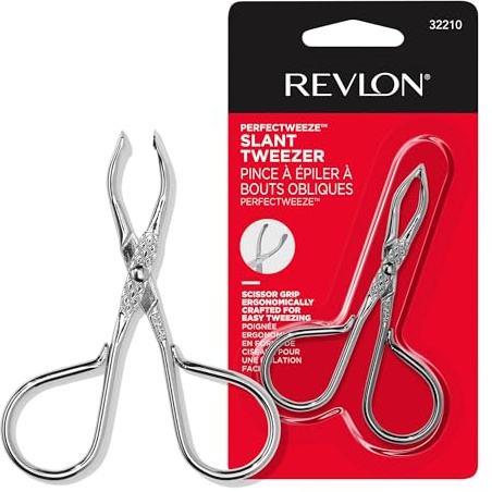 Revlon Pince à épiler inclinée à pointe #32210 et Miroir grossissant Revlon (x10) #04627 - Argenté