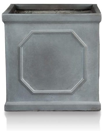 IDEALIST 37cm Chelsea Box Planter | Faux Lead Square Plant Pot | Leaden Grey Reinforced Stone Garden Planter with Drainage Holes L37 W37 H38 cm, 39 litres