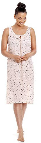 Camille Womens Summer Chemise 100% Polyester - Smooth Lightweight Chiffon - Baby Pink with a Black Polka Dot Print Pink Chemise 10