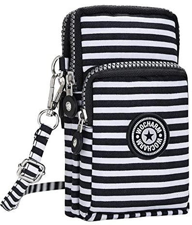 Best World 4 Yu Lightweight Nylon Crossbody Bag Cellphone Wallet for Women Girls Mini Shoulder Purse, Small Bag for Dog Walking with Long Strap(Black and White Stripes)