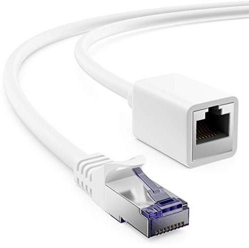 deleyCON 2m Câble d'Extension CAT7 pour Ethernet LAN Câble Réseau - Câble Brut CAT 7 avec RJ45 Mâle à RJ45 Femelle PiMF Cuivre S/FTP 600 MHz - Blanc