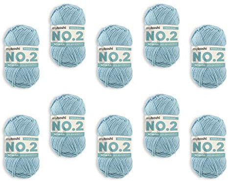 myboshi No.2 Baumwolle zum Häkeln, Baby Wolle, vegane Wolle zum Stricken, Wolle 60 Grad waschbar, für Baby und Amigurumi, 50g, Ll 100m Blau (Himmelblau), 10 Knäuel