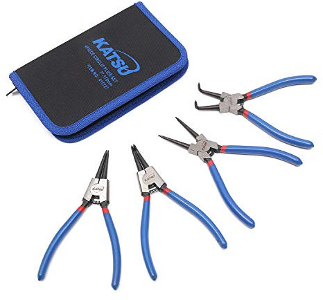 KATSU Sprengringzangen-Satz, 4 Stück 7 175mm Sicherungsring-Zangen Satz mit Rutschfestem Griff in Tasche, Gebogen/Gerade Seegeringzange Innen/Außen 415727