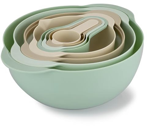 COOK WITH COLOR Nesting Bowls with Measuring Cups Colander and Sifter Set - Includes Mixing Bowls, Colander, Sifter and Measuring Cups, Mint, 8 Pc Bowl