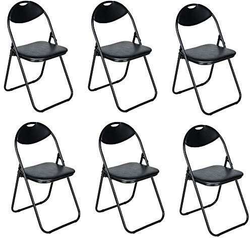 Nyxi Set of 6 X Folding Chair Padded Paris Faux Leather Chair Home Office Dining (6 X Chairs, Black)