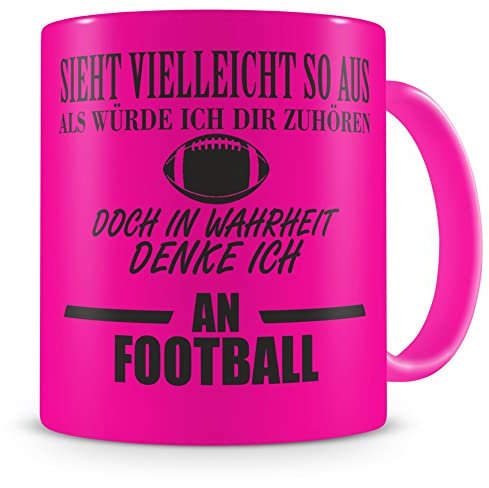 Samunshi® Ich denke an Football Tasse Kaffeetasse Teetasse Kaffeepott Kaffeebecher Becher H:95mm/D:82mm neon pink