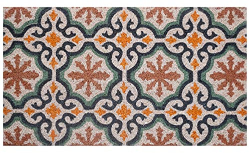Baroni Home Paillasson Gain de Place Coco, Tapis d'Entrée avec Revêtement de l'envers en PVC, Peint à la Main, Motif Majolique Sicilienne, 70X40 cm