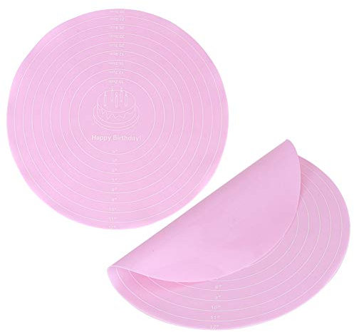 Cikonielf Baking Pastry Pad, 2Pcs Silicone Pastry Mats Round Dough Rolling Mat NonStick Sheet Liner Counter Mat for Cake Turntable Stand