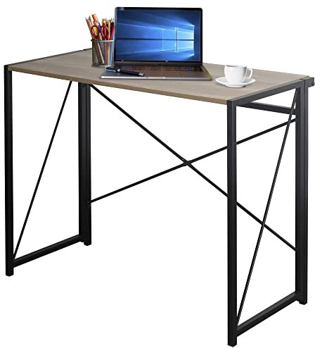 URBNLIVING Chicago Wooden Office Computer Desk Home Study Bedroom Space Saving Folding Table With Metal Legs - No Assembly (Oak)