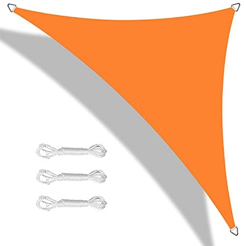 Teynewer Sun Shade Sail Triangle 3x3x3m Waterproof Shade Sail for Outdoor Garden Patio Party 98% UV Block Sunscreen Awning Canopy Sunsail with Free Rope, Orange