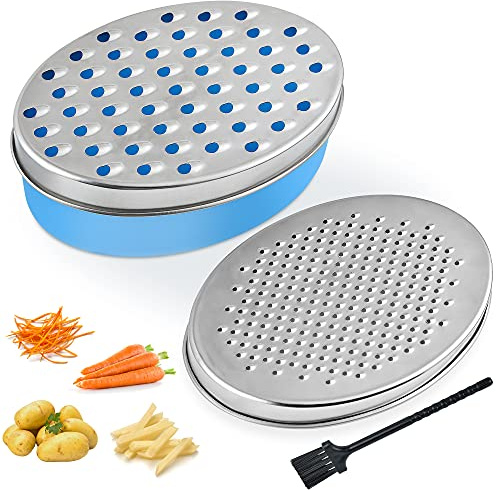Akamino Käsereibe, Zitronenreibe mit Frischhaltebehälter und Deckelmühle, Reibe für die Küche – perfekt für harten Parmesan, Ingwer, Gemüse, Butter (blau)