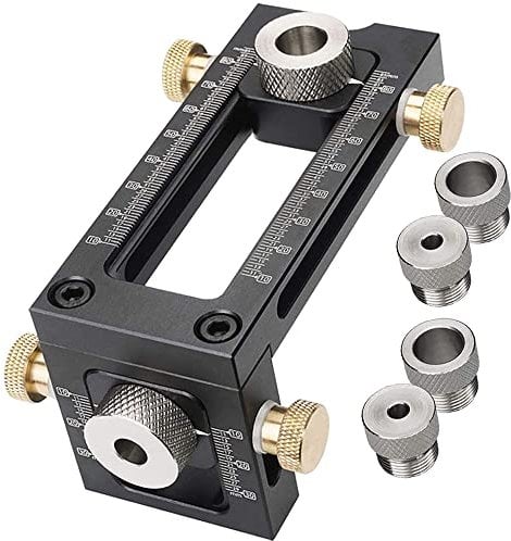 CENPEK - Kit di guida per trapano 2 in 1, regolabile, per la lavorazione del legno, con perno a 4 fori 6/8/10/12 mm, per viti da letto e armadietti, punzone