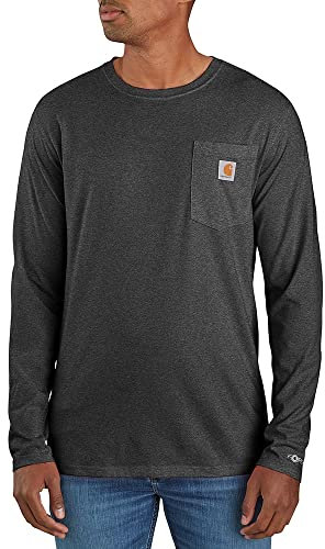 Carhartt Men's T-shirt Force Relaxed Fit Midweight Long Sleeve Pocket T Shirt, Carbon Heather, XL UK